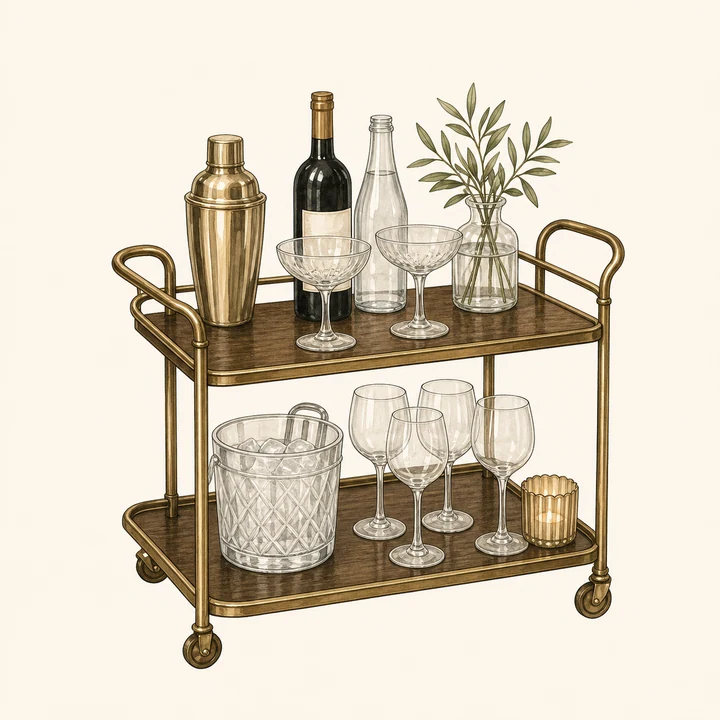 Elegant barvogn med glas og drikkevarer